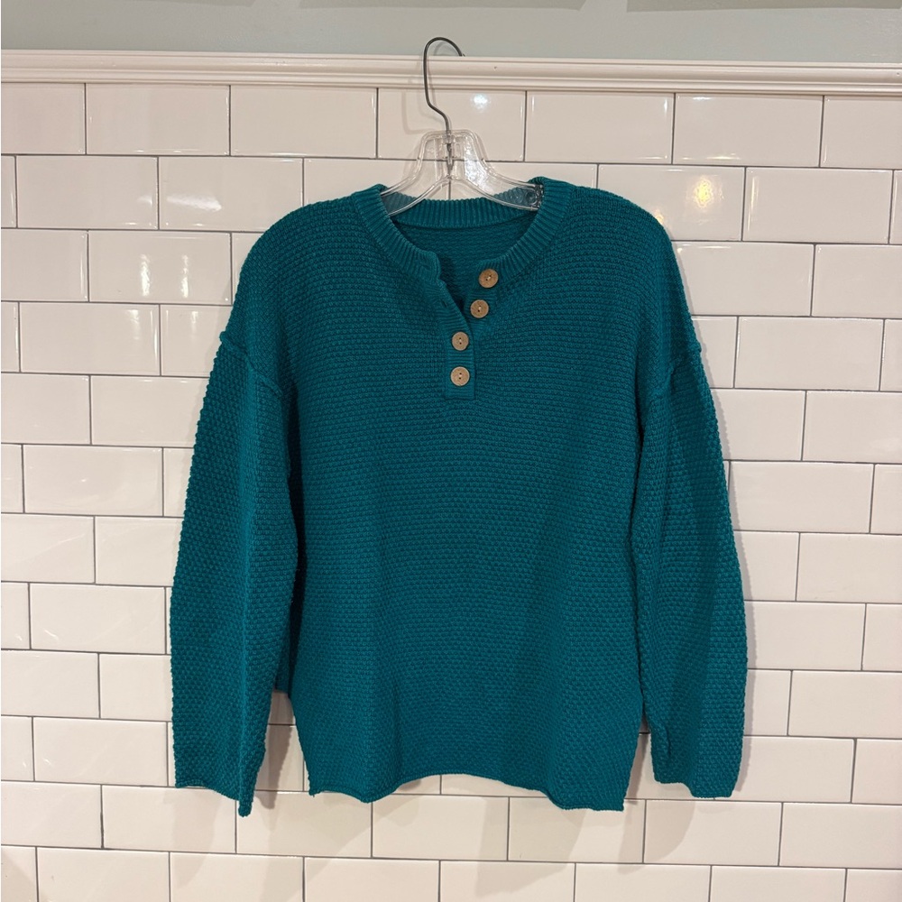 Teal Button-Up Women's Sweater